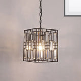 Black Cuboid Pendant Lamp - 8’/10’/12.5’ Width Traditional Metallic Ceiling Light With