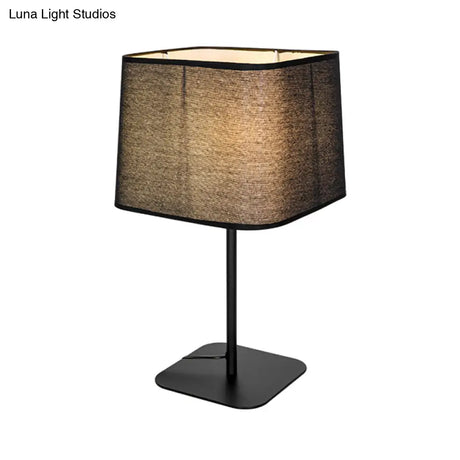 Black Cuboid Plug-In Night Table Lamp With Fabric Shade - Simplistic Design Ideal For Bedside Use