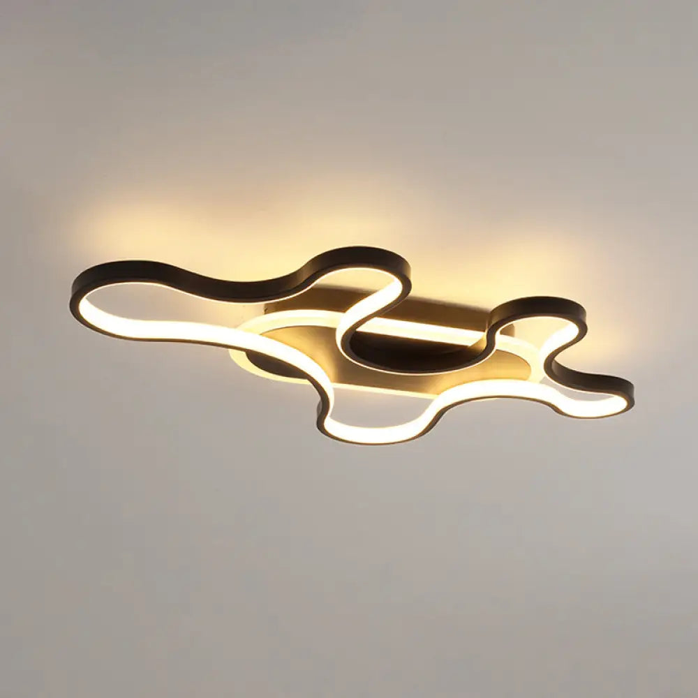 Black Curved Flush Mount Led Ceiling Lamp With Minimalist Acrylic Design - Warm/White Light / White