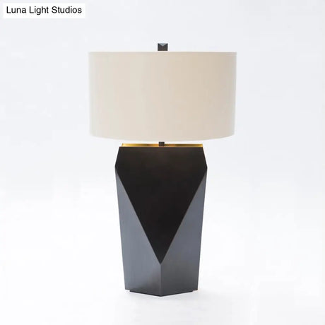 Black Cylinder Small Desk Lamp With Fabric Shade - Contemporary 1 Bulb Task Lighting