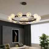 Black Designer Ball Pendant Chandelier With Clear Lattice Glass - Restaurant Hanging Light 12 /