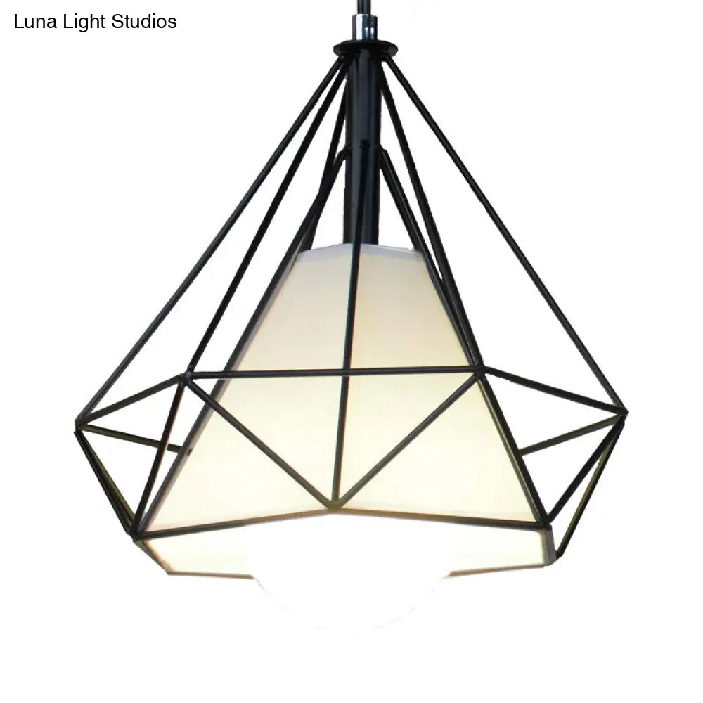 Black Diamond Cage Pendant Ceiling Light Farmhouse Metal Hanging Lamp With Fabric Shade 1 For Living