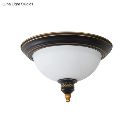 Black Dome Flush Mount Ceiling Light With Traditional Opal Glass And 3 Bulbs – Perfect For Living