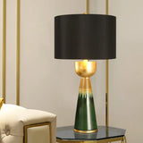 Black Fabric Nightstand Lamp With Traditional Urn Base - 1-Head Drum Table Light