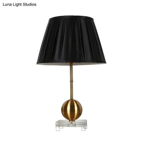 Black Fabric Table Lamp With Crystal Base - Elegant Single Light For Bedroom Or Countryside Ambience