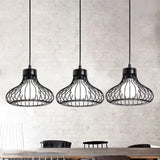 Black Farmhouse 3-Light Bowl Pendant With Wire Cage Shade - Restaurant Hanging Light Fixture