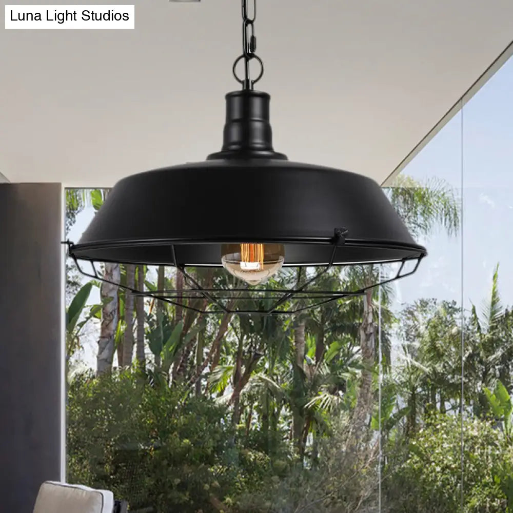 Black Farmhouse Barn Ceiling Light: Stylish Cage Shade Pendant Lamp (1 Bulb) - 10’/14’/18’ Diameter