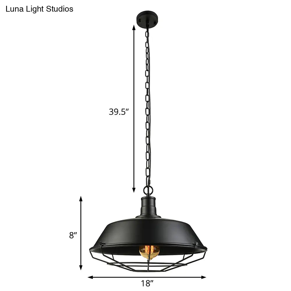 Black Farmhouse Barn Ceiling Light: Stylish Cage Shade Pendant Lamp (1 Bulb) - 10’/14’/18’ Diameter