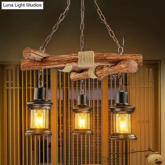 Farmhouse Lantern Chandelier: Clear Glass 3 Lights Black Ceiling Light Fixture