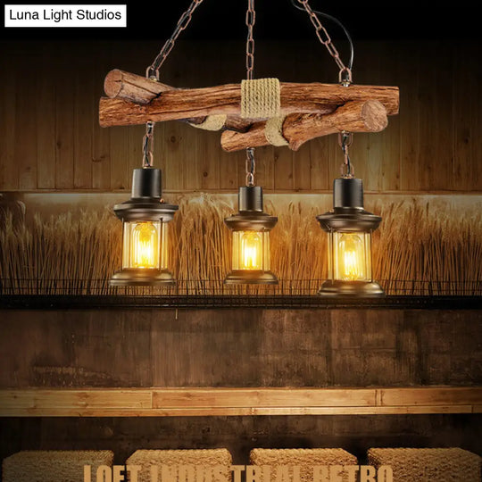Farmhouse Lantern Chandelier: Clear Glass 3 Lights Black Ceiling Light Fixture