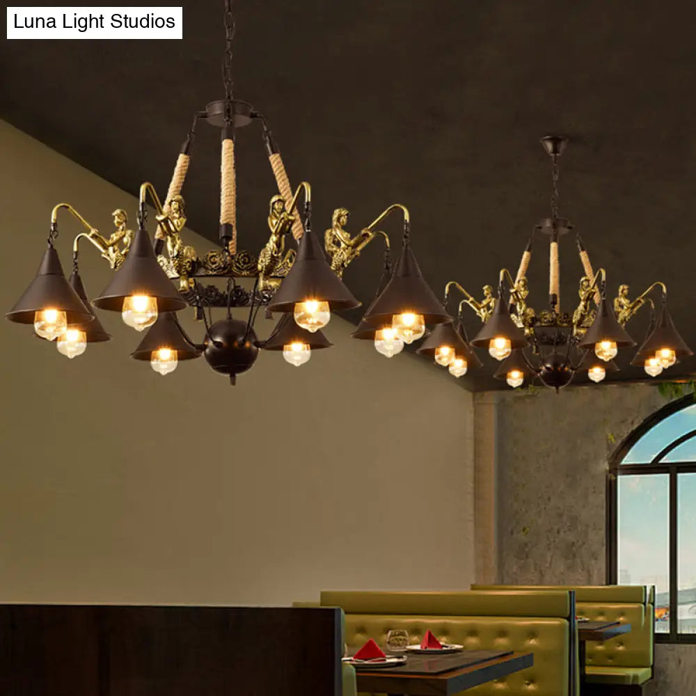 Black Farmhouse Pendant Chandelier With Mermaid Arm - Perfect For Living Room