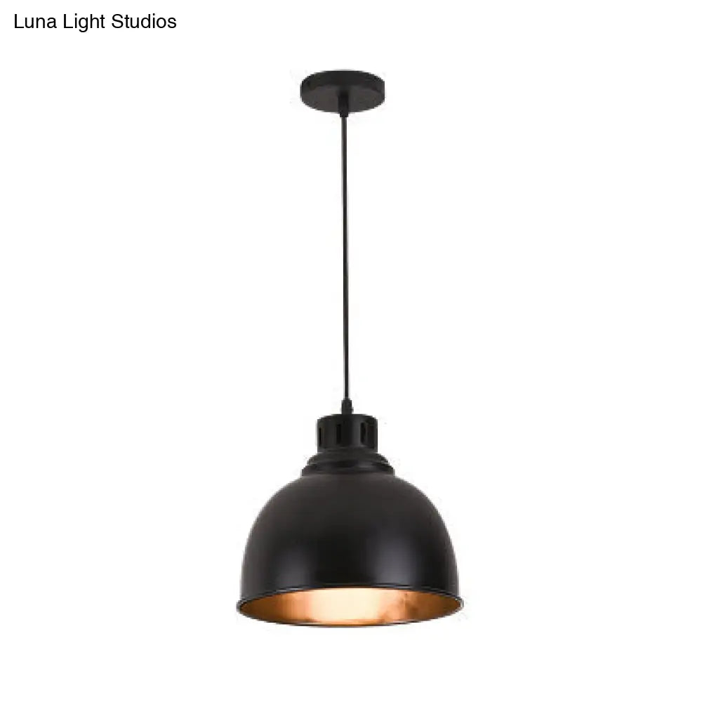 Farmhouse Dome Shade Pendant Light - Adjustable Cord Black Iron Fixture With 1 Bulb Ceiling Hanging