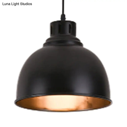Farmhouse Dome Shade Pendant Light - Adjustable Cord Black Iron Fixture With 1 Bulb Ceiling Hanging