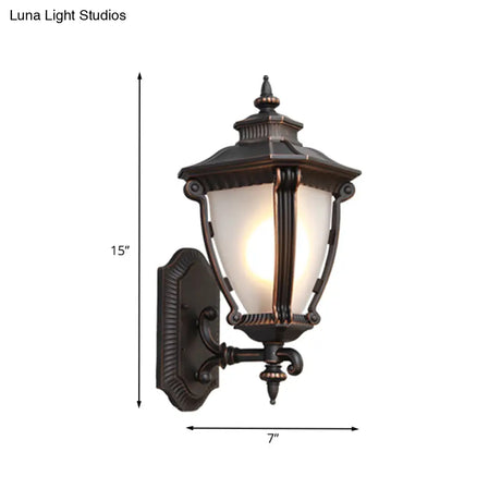 Black Farmhouse Urn Sconce Light: Translucent Glass Wall Mounted Lamp