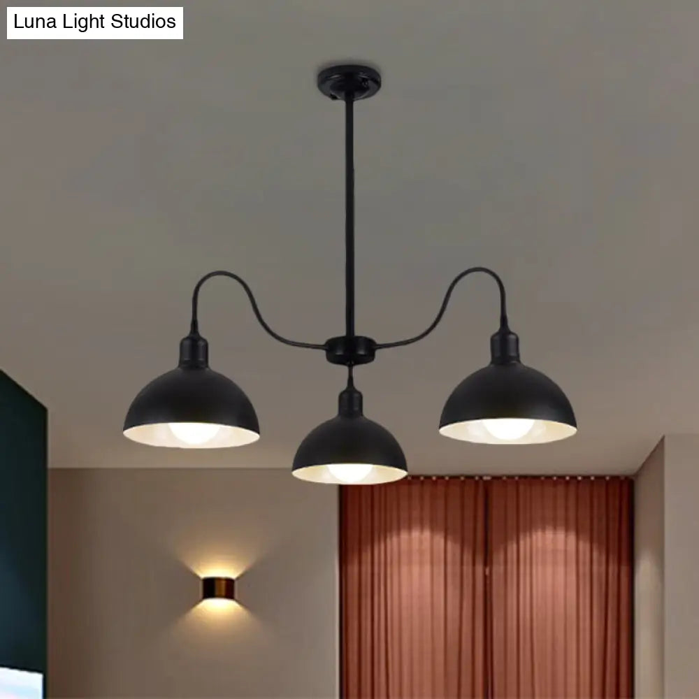 Black Retro Style Chandelier Pendant With Metal Dome Shade For Dining Room