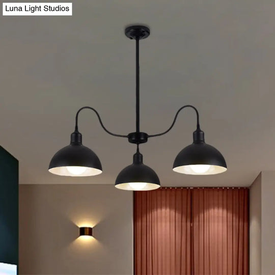 Black Retro Style Chandelier Pendant With Metal Dome Shade For Dining Room
