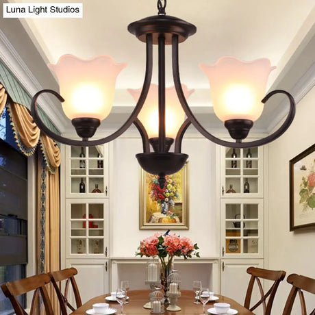Black Frosted Glass Chandelier - Traditional Bell Design Ideal For Living Room Multiple Bulb Options
