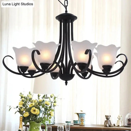 Black Frosted Glass Chandelier - Traditional Bell Design Ideal For Living Room Multiple Bulb Options