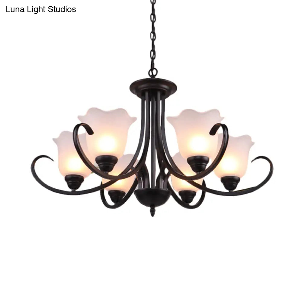 Black Frosted Glass Chandelier - Traditional Bell Design Ideal For Living Room Multiple Bulb Options