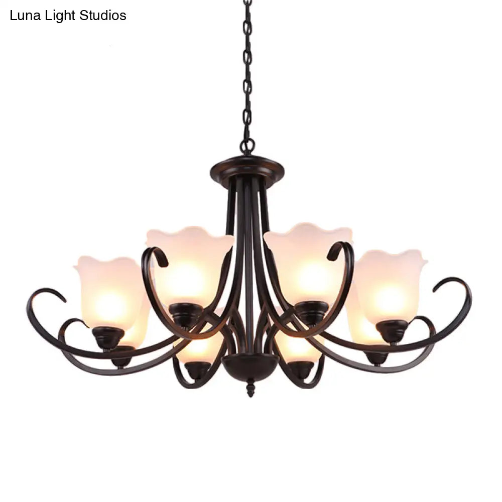 Black Frosted Glass Chandelier - Traditional Bell Design Ideal For Living Room Multiple Bulb Options