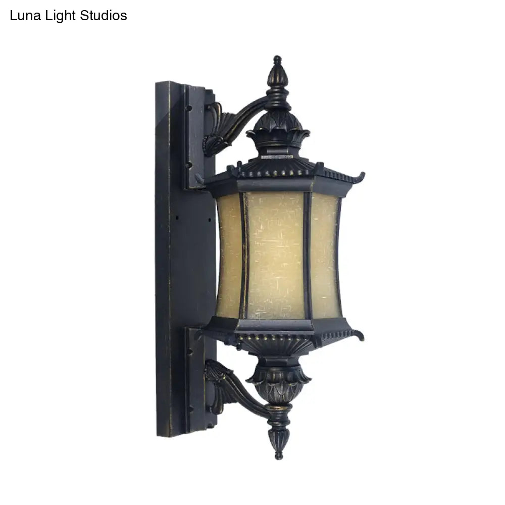 Black Frosted Glass Wall Mounted Sconce - Countryside Lantern Light For Yard