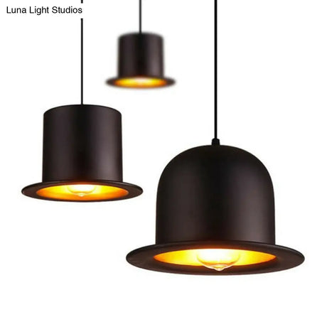 Black Gentleman Hat Style Hanging Lamp - Metal Ceiling Light For Dining Room