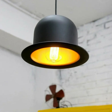 Black Gentleman Hat Style Hanging Lamp - Metal Ceiling Light For Dining Room / Semicircle