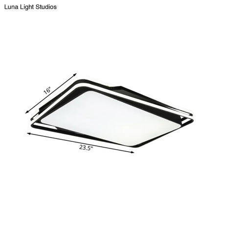 Black Geometrical Flush Mount Ceiling Lamp - Minimalist Led Metal Lighting In White/Warm Light
