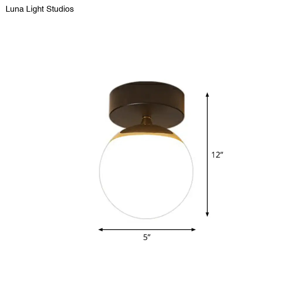Black Glass Flushmount Ceiling Light Fixture With Sphere Design And 1 Bulb For Aisle /