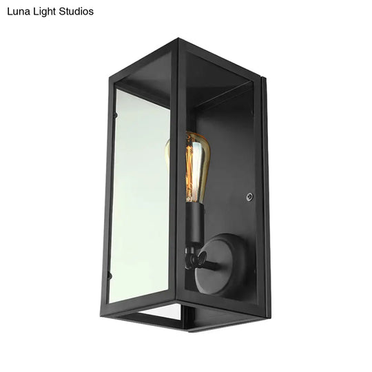 Black Glass Rectangle Sconce - Traditional Up/Down Wall Lamp For Bedroom