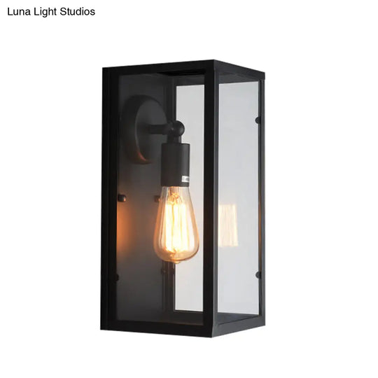 Black Glass Rectangle Sconce - Traditional Up/Down Wall Lamp For Bedroom