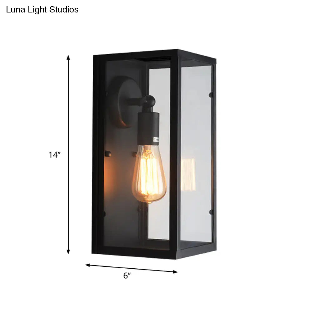 Black Glass Rectangle Sconce - Traditional Up/Down Wall Lamp For Bedroom
