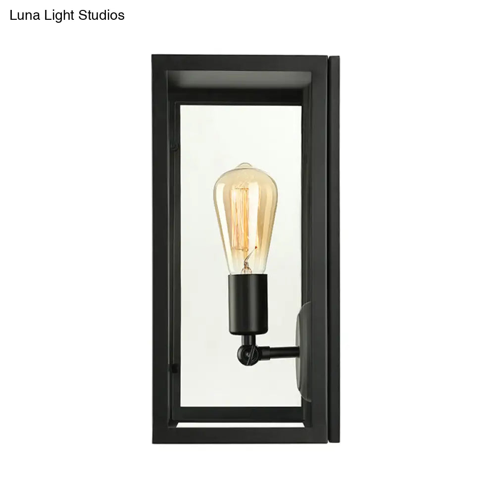 Black Glass Rectangle Sconce - Traditional Up/Down Wall Lamp For Bedroom