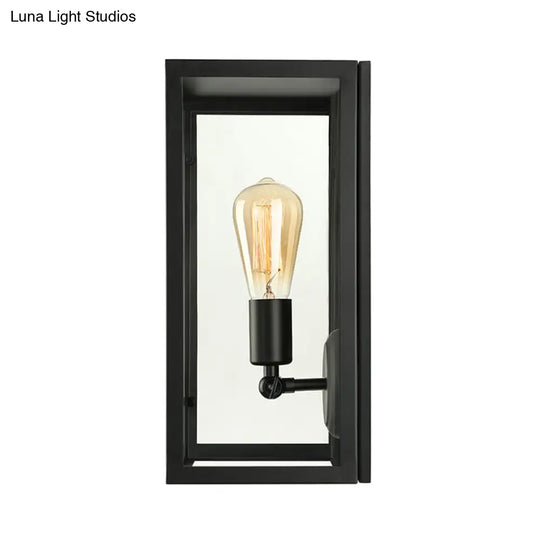 Black Glass Rectangle Sconce - Traditional Up/Down Wall Lamp For Bedroom
