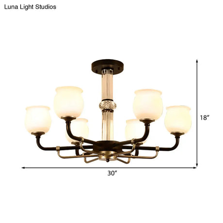 Black Glass Semi Flush Ceiling Light Fixture - Jar Shaped Traditional Design (3/6 Lights) For