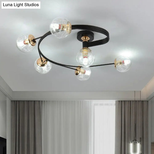 Black Glass Sphere Semi Flush Ceiling Mount Lamp With Elegant Spiral Design 6 / Clear