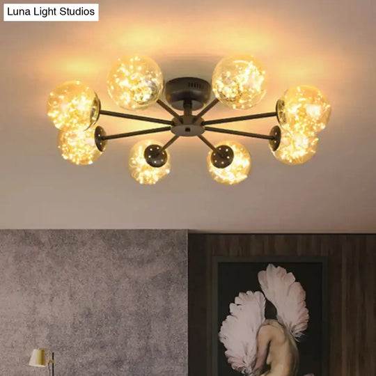 Black Globe Led Starry Semi Flush Mount Ceiling Light With Glass Shade 8 / Amber