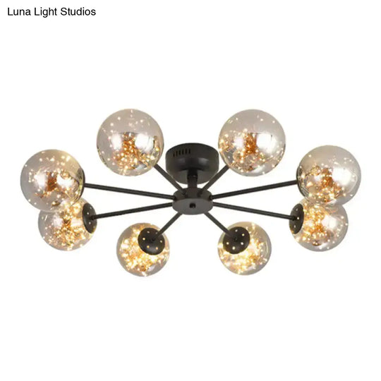 Black Globe Led Starry Semi Flush Mount Ceiling Light With Glass Shade 8 / Smoke Gray