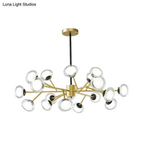 Black/Gold Bough Ceiling Chandelier - Postmodern Metal Hanging Light Kit With Milky Glass Shade