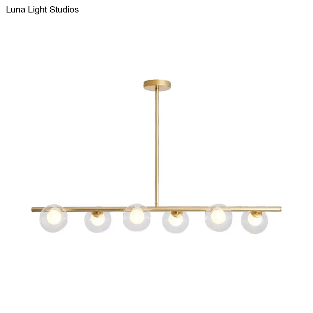 Black/Gold Metallic Hanging Chandelier - Clear Glass Ball Island Light For Dining Table With 6