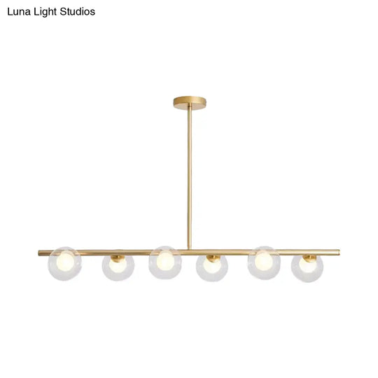 Black/Gold Metallic Hanging Chandelier - Clear Glass Ball Island Light For Dining Table With 6