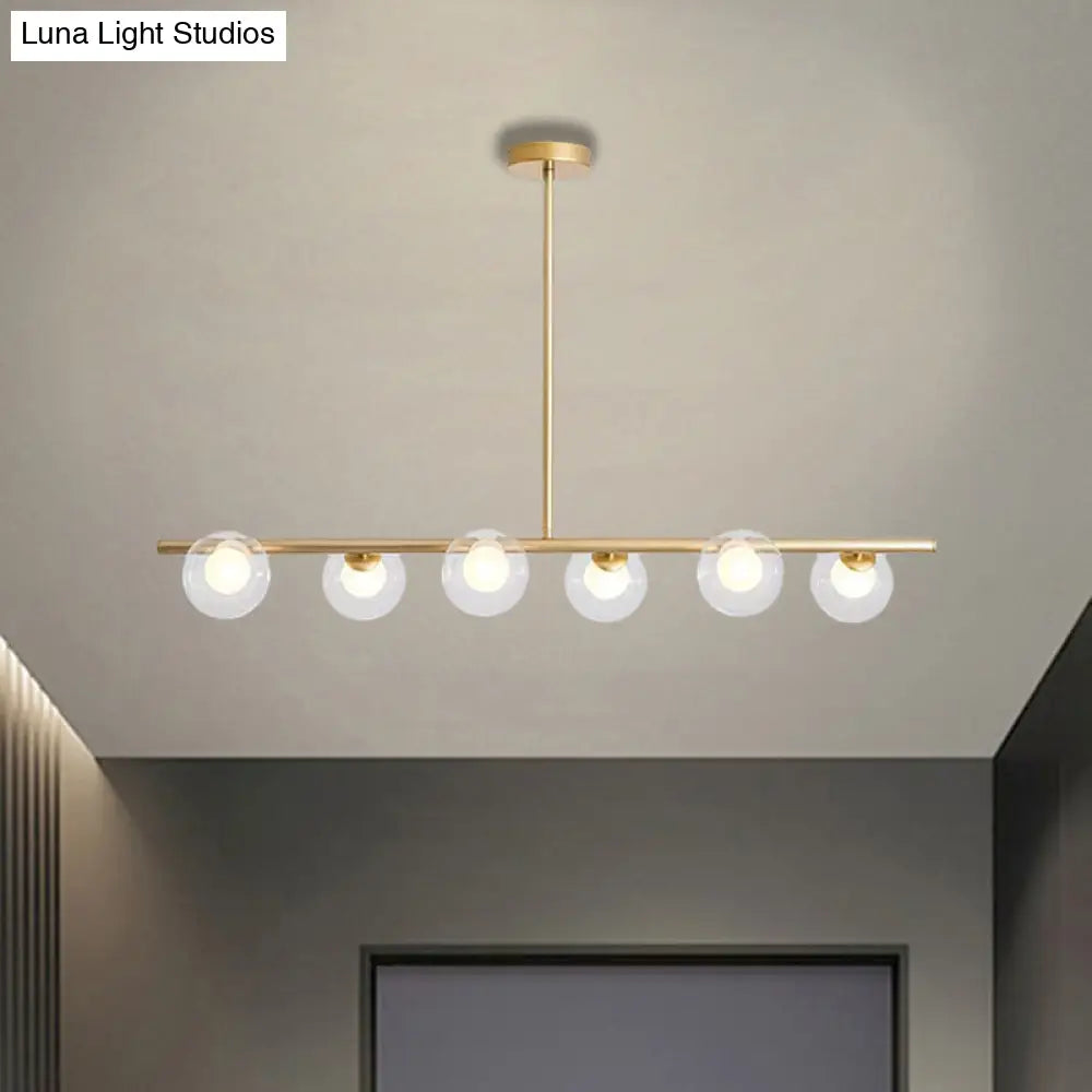 Black/Gold Metallic Hanging Chandelier - Clear Glass Ball Island Light For Dining Table With 6