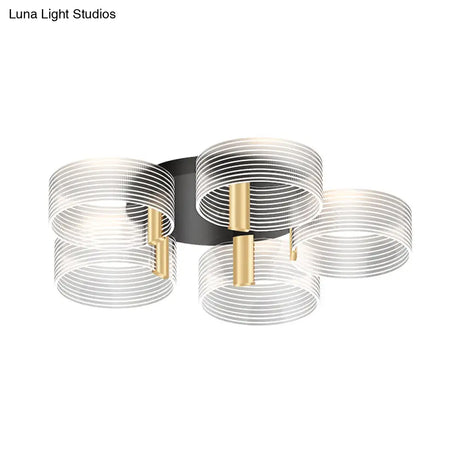 Black - Gold Round Semi Flush Ceiling Mount Light Fixture - Simple And Elegant With 2/3/5 Lights