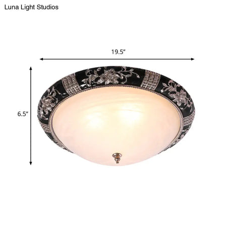 Black - Gold Semi - Orb Flush Mount Lamp With Satin Glass Shade For Hallway