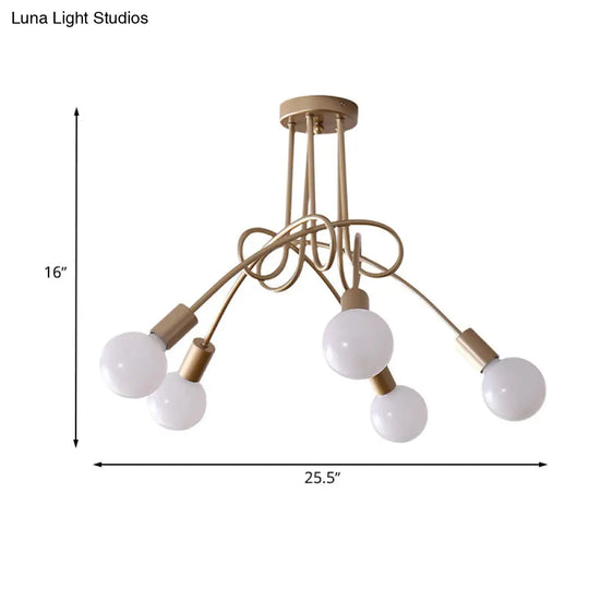 Black/Gold Twisted Industrial Semi Flush Mount Kitchen Ceiling Light With Open Bulb - 3/5/6-Light