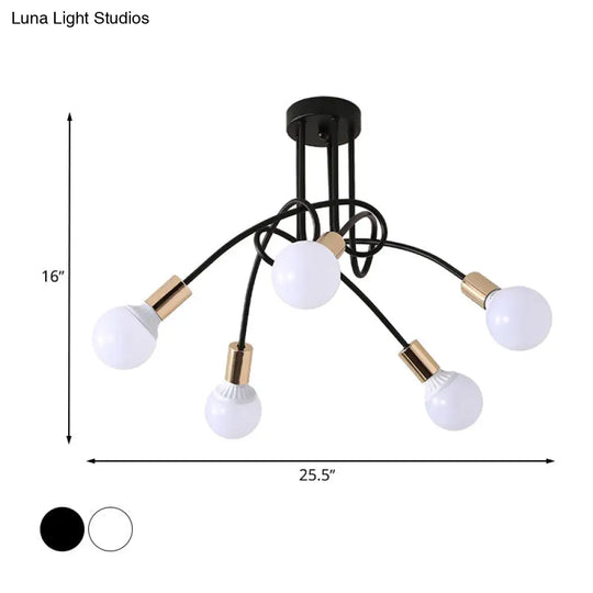 Black/Gold Twisted Industrial Semi Flush Mount Kitchen Ceiling Light With Open Bulb - 3/5/6-Light