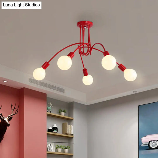 Black/Gold Twisted Industrial Semi Flush Mount Kitchen Ceiling Light With Open Bulb - 3/5/6-Light