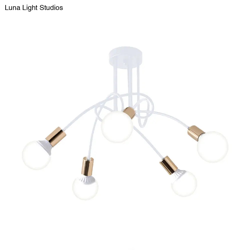 Black/Gold Twisted Industrial Semi Flush Mount Kitchen Ceiling Light With Open Bulb - 3/5/6-Light