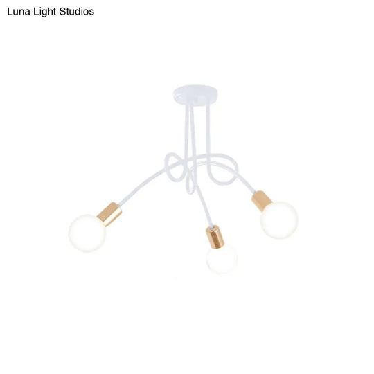 Black/Gold Twisted Industrial Semi Flush Mount Kitchen Ceiling Light With Open Bulb - 3/5/6-Light