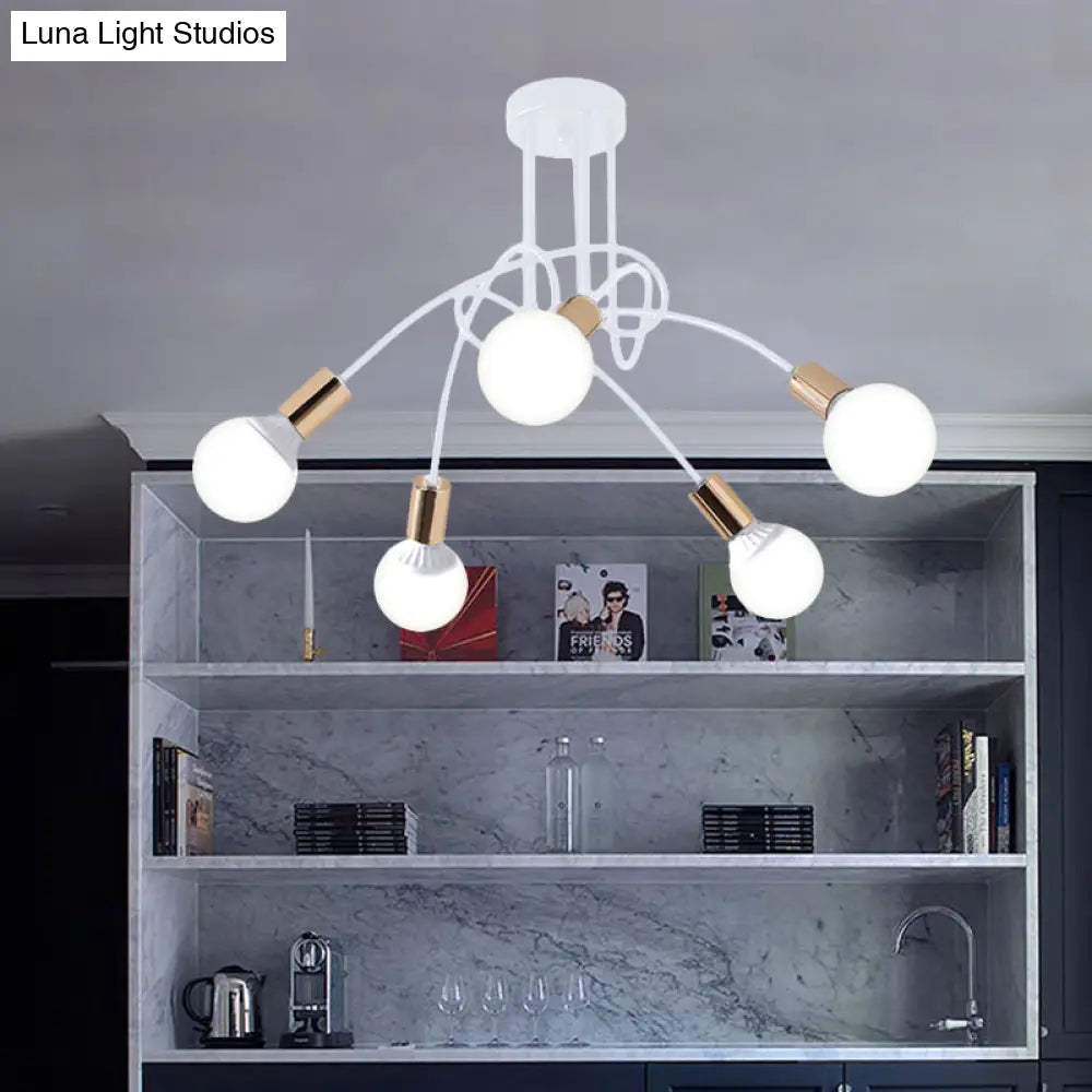 Black/Gold Twisted Industrial Semi Flush Mount Kitchen Ceiling Light With Open Bulb - 3/5/6-Light